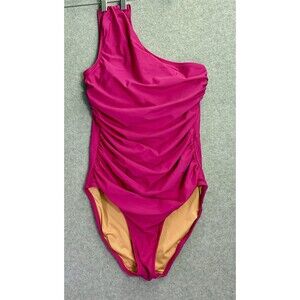 Women’s Size 4 J.Crew One-Shoulder Swimsuit Hot Pink Ruched Recycled Fabric